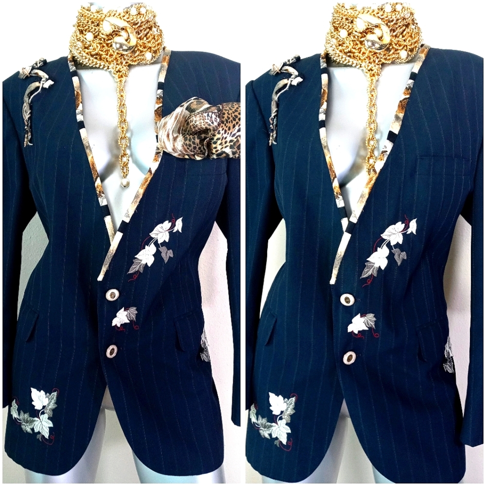 Evan Picone Pinstripe Craft Core Wearable Art RAD Blazer - Picture 13 of 15